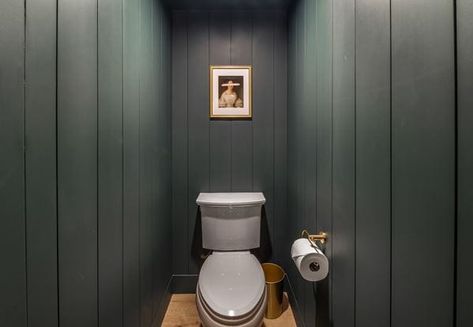 Go Bold in Small Spaces | Blog Shiplap Powder Room, Eclectic Powder Room, Laundry Storage Cabinet, Dark Powder Room, Green Powder Room, Moody Eclectic, Powder Room Paint, Painting Shiplap, Shiplap Bathroom