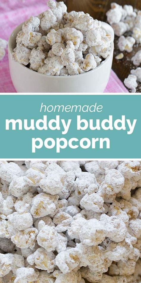 Feeling snacky? You can never go wrong with the chocolate and peanut butter combination – and this Muddy Buddy Popcorn is just what you need! Muddy Buddy Popcorn Recipe, Muddy Buddy Popcorn, Popcorn Snack Ideas, Peanut Butter Popcorn Recipes, Moose Munch Popcorn Recipe, Popcorn Dessert Recipes, Caramel Snack Mix, Fluffy Popcorn, Chocolate Peanut Butter Popcorn