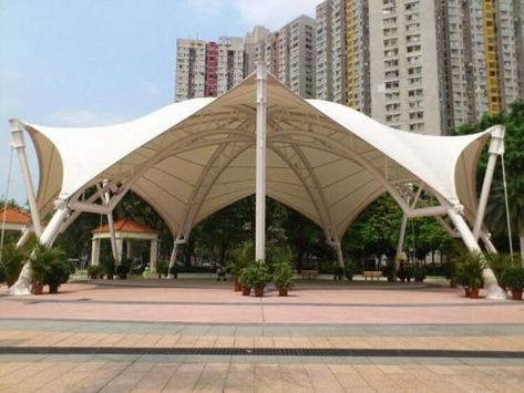 Garden Park Architectural PTFE Tensile Structure Pavilion Bending Elements, Amphitheater Architecture, Tensile Membrane, Membrane Structure, Dome Structure, Canopy Architecture, Tensile Structures, Steel Structure Buildings, Membrane Roof