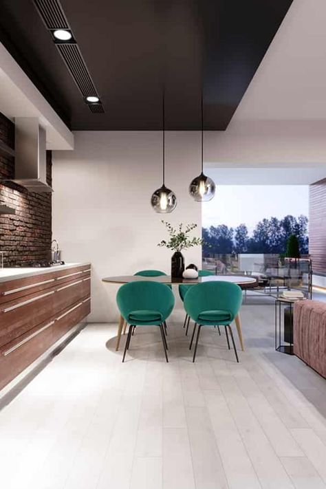 The contrast of a black ceiling can be striking, yet choosing the right wall color is key to achieving the desired effect. In this article, we'll offer eight color ideas that can seamlessly integrate with a black ceiling for a cohesive and dynamic aesthetic. Wall Color With Black Ceiling, Dark Grey Couches, Color Walls, Dynamic Aesthetic, Best Wall Colors, Dark Ceiling, Tan Walls, Kitchen Cabinets And Countertops, Brown Brick