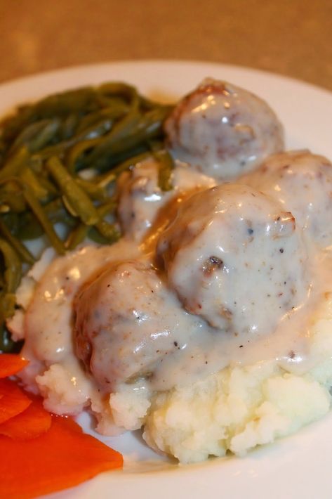 Mushroom Soup Meatballs, Campbells Mushroom Soup, Meatballs And Mashed Potatoes, Meatballs With Spaghetti, Frozen Meatball Recipes, Mashed Potatoes And Gravy, Potatoes And Gravy, Pickled Turnips, Campbells Recipes