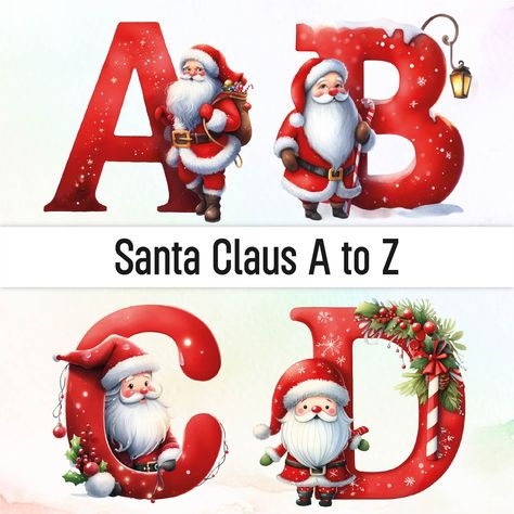 Merry Christmas Letters Free Printables, Christmas Alphabet Letters Printable, Christmas Lettering Alphabet, Christmas Initials, Christmas Alphabet Letters, Name Watercolor, Scrapbook Memories, Santa Letters, Christmas Font