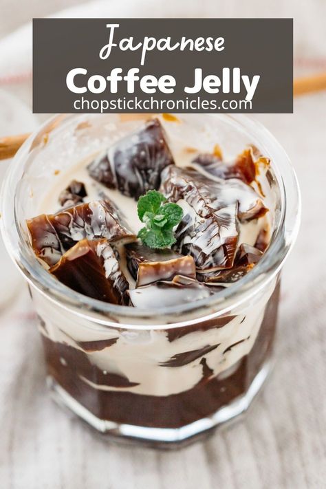 Just a few simple ingredients are needed to make Japanese coffee jelly. Discover how to make this tasty, refreshing, and easy dessert. #coffeejelly #coffeejellyrecipe #coffeejellyaesthetic #japanesecoffeejelly #coffeejellyjapanese #howtomakecoffeejelly #coffeejellyhowtomake #coffeejello #coffeejellorecipe #coffeejellodesserts #coffeejellysaikirecipe #coffeejellysaiki Coffee Jello Recipe, Japanese Coffee Jelly, Japanese Dessert Recipes, Japanese Coffee, Coffee Jelly, Japanese Street Food, Refreshing Desserts, Jelly Recipes, Japanese Dessert