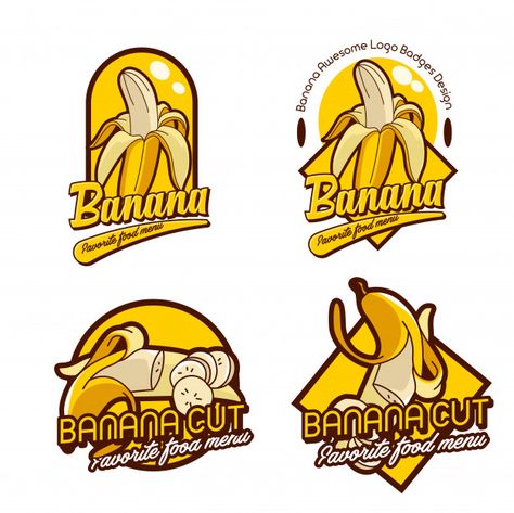 A set banana logo badge Premium Vector | Premium Vector #Freepik #vector #background #logo #food #icon Banana Logo Design Ideas, Logo Design Makanan, Banana Icon, Banana Logo, Mango Logo, Banana Design, Logo Typo, Cartoon Banana, Restaurant Business Cards