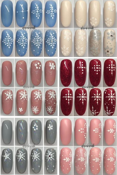 Snow Flake Nail Art Step By Step, Snowflake Nails Step By Step, Step By Step Christmas Nails, Snowflake Nail Art Tutorial, Christmas Nail Tutorial, Xmas Nail Art, Nail Drawing, Different Nail Designs, Christmas Gel Nails