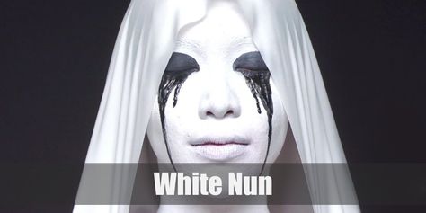 American Horror Story Costumes, Black Face Paint, Nun Costume, White Face Paint, White Veil, White Veils, Black Tears, White Stockings, All White Outfit