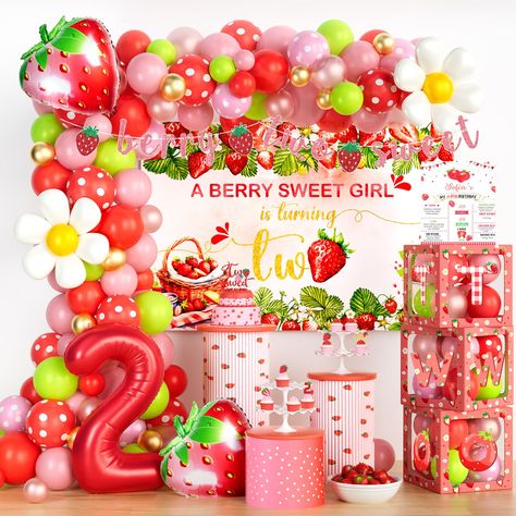 PRICES MAY VARY. 【SWEET STRAWBERRY BIRTHDAY】🍓 Host the perfect strawberry party with our pink and red color scheme, complete with berry two sweet decorations. Our decorations are sure to bring unlimited fun and unique experiences to your guests, creating lasting memories for everyone to cherish. Let us help you have an unforgettable day! 【BERRY TWO SWEET DECORATIONS SET】🍓 115 x 12’’ latex balloons, 35 x 5’’ latex balloons, 5 x foil balloons, 1 x backdrop, 1 x banner, 1 x cake topper, 6 x cupca Strawberry Second Birthday, 2 Birthday Theme Girl, Two Sweet Party 2nd Birthday, Strawberry Shortcake Birthday Party, Picnic Birthday Party, Sweet Decoration, Strawberry Shortcake Party, Barnyard Party, Picnic Birthday