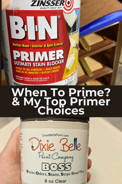 I'll help you sort out which primers work best for chalk style paints and more importantly when to prime before painting. #chalkmineralpaint #furnituremakeover #chalkpaintedfurniture; chalk mineral painter; chalk painted furniture; furniture flipper; furniture makeover; simply refinished blog; simply refinished; zinsser BIN Shellac Primer; Dixie Belle chalk mineral paints; Dixie Belle Boss primer; How to chalk paint furniture; How to prep for painting furniture; furniture painter Zinsser Bin Primer, Dixie Belle Chalk Paint Furniture, How To Chalk Paint, Chalk Paint Finishes, Paint Guide, Chalk Paint Mason Jars, General Finishes Milk Paint, Make Furniture, Dixie Belle Paint Company