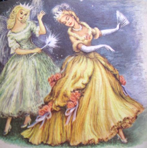 Cinderella illustration | Here she is with an angel ‘fairy’ godmother, in a Gold dress. Cinderella Book, Woman Picture, Cinderella Art, Make Life Beautiful, Wonder Book, Fairytale Illustration, Personal Success, Blue Fairy, Childhood Books