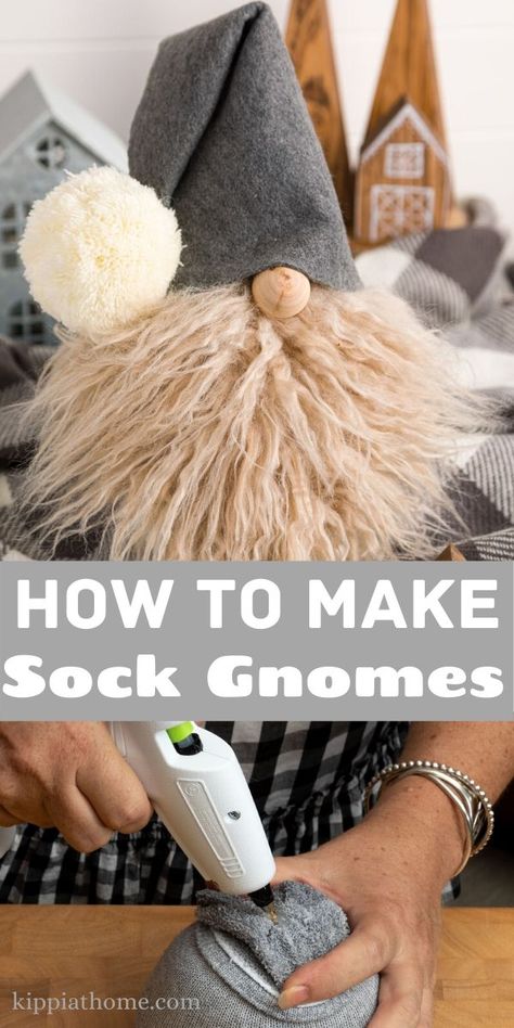 Everyone loves a gnome since they make you smile. They are so easy to make using socks and other items from the Dollar Tree or dollar store. They add a touch of whimsy to any decor or occasion. Gnome pattern and gnome hat pattern. Learn how to make some today with our easy step by step directions and video... #sockgnome #gnomepattern #kippiathome Sock Gnomes Diy, Easy Gnomes Diy, Sock Diy, How To Make Socks, Sock Gnomes, Gnomes Christmas, Diy Socks, Gnomes Diy, Christmas Crafts To Make