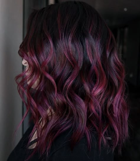 Purple And Burgundy Hair, Blackberry Hair, Merlot Hair Color, Cherry Cola Hair Color, Cola Hair, Red Hairstyle, Black Cherry Hair, Wine Hair Color, Braided Buns