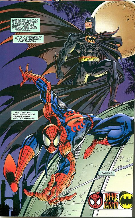 https://flic.kr/p/562qxU | Spider-man and Batman : "Disordered Minds" ..cover art by Mark Bagley & Mark Farmer (( 1995 )) { friendship.. } } | -->> .. yeh yeh yeh .. blah blah bla ~~ ** ..>v< Dc Cover Art, Spider Man And Batman, Batman And Spiderman, Marvel And Dc Crossover, Mark Bagley, Batman Spiderman, Marvel And Dc, Caped Crusader, Batman Poster