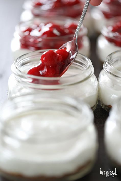 Learn How to Make Cherry Delight in Mason Jars. You'll love this classic dessert recipe. #cherry #delight #dessert #recipe #masonjar #cherries #grahamcrackers #easy #dreamwhip #summer No Bake Mini Cheesecakes, Mini No Bake Cheesecake, Cherry Coffee Cake, Cherry Cheesecake Recipe, Creamy Fruit Salads, No Bake Cherry Cheesecake, Coconut Dessert, Easy No Bake Cheesecake, Dessert In A Jar