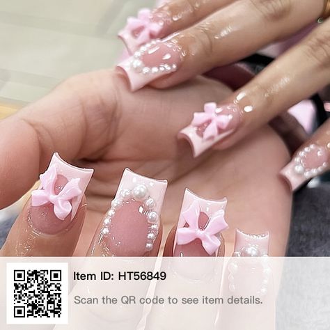 Nails Short Medium, Fake Press On Nails, Bow Nail Designs, Elegant Touch Nails, Bow Designs, Quick Nail, Spring Acrylic Nails, Press On Nails Short, Pretty Gel Nails