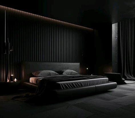 Black Houses Aesthetic, Black Home Interior, Dark Houses, Modern Rustic Cabin, Black Architecture, Mens Bedroom Decor, Fancy Bedroom, Black Bedroom Design, Black Bedroom Decor