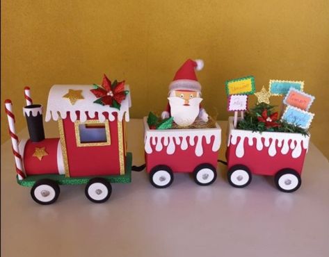 Christmas Train Diy, Christmas Train Decorations, Christmas Mason Jars Diy, Diy Christmas Candy, Happy Christmas Day, Christmas Lollipops, Christmas Props, Paper Christmas Decorations, Felt Crafts Christmas