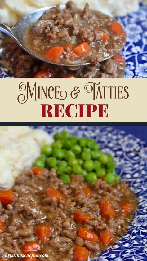 An easy, traditional Scottish meat and potato recipe. Scottish Potato Recipes, Traditional Scottish Food Recipes, Scottish Recipes Authentic, British Recipes Traditional, Scottish Food Recipes, Mince And Tatties Recipe, Scottish Beef Stew, Mince And Tatties, Lorne Sausage