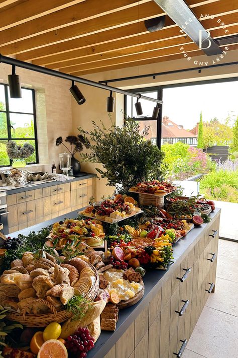 Kitchen Counter Grazing Table, Italian Graze Table, Layered Grazing Table, Brunch Catering Display, Large Grazing Table Wedding, Grazing Table Brunch, Brunch Grazing Table, Thai Catering, Graze Tables