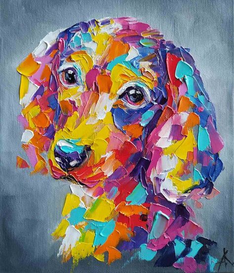 Modern Dog Painting, Abstract Dog Painting Acrylics, Dog Eyes Drawing, Anastasia Kozorez, Abstract Dog Painting, Colorful Dog Art, I Feel Happy, Bull Terrier Art, Dachshund Illustration