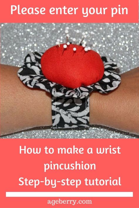 Make your own pincushion, step-by-step tutorial how to make a pincushion easy, pincushion patterns, pincushion ideas, cute pincushion, flower pincushion, bracelet pincushion. Pincushion Patterns, Wrist Pincushion, Wrist Pin Cushion, Sewing For Dummies, Pincushion Flower, Diy Pin Cushion, Pin Cushions Patterns, Sewing Space, Beginner Sewing