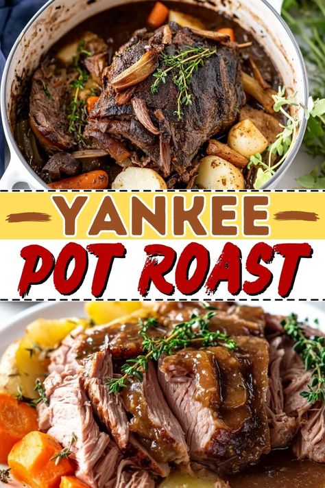 This tender, melt-in-your-mouth Yankee Pot Roast may need a few hours to cook, but trust me, it's so worth it! One bite is pure comfort food magic. Yankee Pot Roast, Lamb Dinner, Food Magic, Crockpot Recipes Beef Stew, Roast Beef Recipes, Beef Chuck Roast, Pot Roast Recipes, Entree Recipes, Beef Dinner