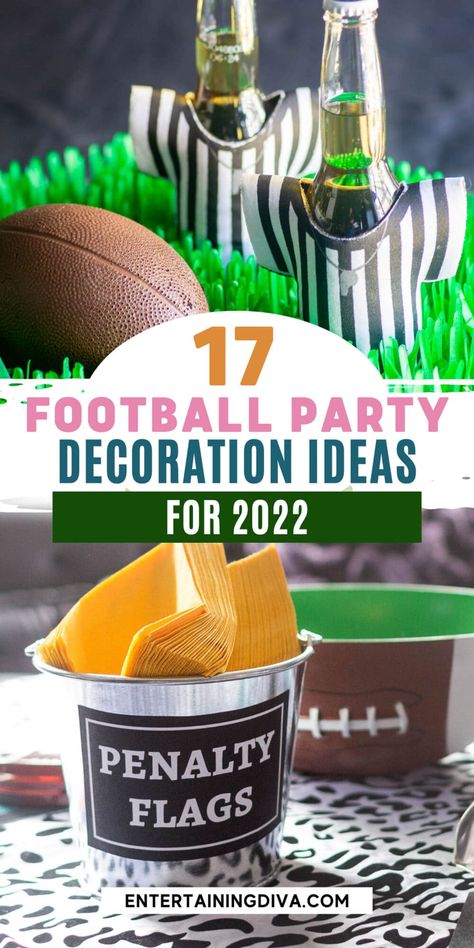 Football Retirement Party, Office Tailgate Party Ideas, Cricut Superbowl Projects, Superbowl Party Decorations Diy, Football Party Table, Super Bowl Party Games, Diy Football Party, Football Themed Birthday Party, Football Food Ideas