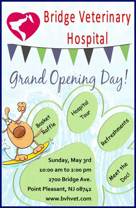 Grand Opening Pet Store Grand Opening Ideas, Grand Opening Ideas, Vet Hospital, Goat House, Vet Medicine, Raffle Baskets, Vet Clinic, Pet Boarding, Point Pleasant