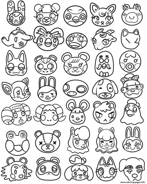 Print animal crossing kawaii cute head coloring pages Acnh Coloring Pages, Animal Crossing Colouring Pages, Nintendo Coloring Pages, Animal Crossing Drawings Easy, Animal Crossing Tattoo Ideas, Animal Crossing Drawings, Animal Crossing Kawaii, Animal Crossing Tattoos, Kawaii Animal Crossing