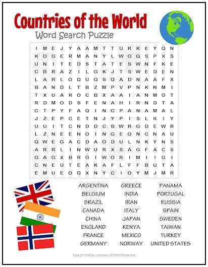 Countries of the World Word Search Puzzle | Print it Free Word Puzzles For Adults Printable, Word Search For Kids Free Printable, Word Puzzles For Adults, Word Searches For Kids, Around The World Crafts For Kids, Free Word Search Puzzles, 6th Grade Worksheets, Word Search Puzzles Printables, Free Printable Word Searches