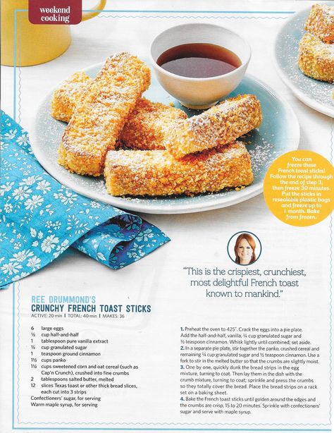 Crunchy French Toast, Pioneer Woman Recipes Dinner, Crispy French Toast, French Toast Sticks Recipe, Family Meal Prep, French Toast Waffles, Low Carb Backen, Crazy Kitchen, Freezer Dinners