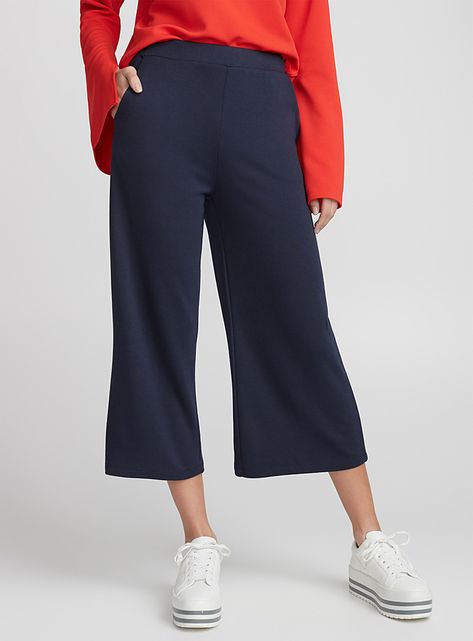 Soft jersey culottes - Cropped pants - Marine Blue Blue Culottes Outfit, Culottes Outfit, Modern Feminine, Stylish Pants, Womens Capris, Marine Blue, Pantalon Large, Wide Pants, Fashion Wear