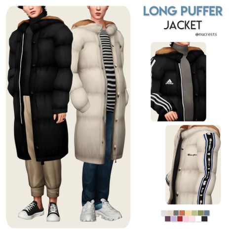 nucrests:   Long Puffer Jacket. ◾ by @nucrests   A... — Ridgeport's CC Finds. Ts4 Patreon, Sims 4 Men Clothing, Los Sims 4 Mods, Sims 4 Male Clothes, Clothes Cc, Die Sims 4, Sims Clothes, Cc Clothes, Pelo Sims