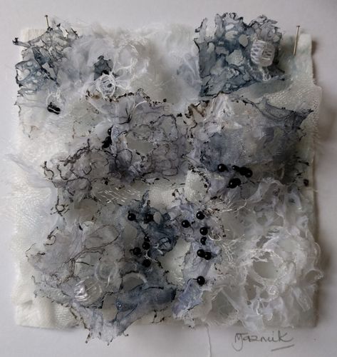 ‘Texture series 80’ | Marian Jazmik Surface Exploration On Fabric, Water Textiles Sketchbook, Marian Jazmik, Textiles Texture, Texture Embroidery, Metamorphosis Textiles, Decay Textiles Sketchbook Pages, Crochet Texture, Experimental Textile Surfaces