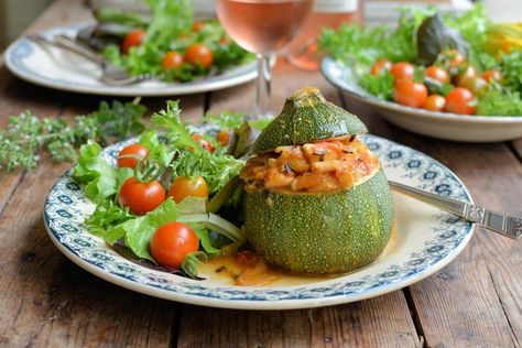 Karen Burns-Booth's stuffed courgette recipe makes the most of seasonal round courgettes and makes a wonderfully light lunch dish. Stuffed Courgette Recipe, Courgette Recipe, Stuffed Courgette, Cottage Pie Recipe, Steak Tartare, Great British Chefs, Vegetable Puree, Light Lunch, Zucchini Recipes