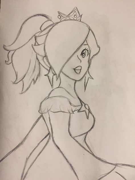 I drew a Fire Rosalina Drawing based of Teidan on DeviantArt #sketching Princess Rosalina Drawing, Rosalina Drawing Easy, Super Mario Drawing Ideas, Mario Character Drawings, Mario Drawing Sketch, Super Mario Sketch, Rosalina Drawing, Mario Characters Drawing, Mario Sketch