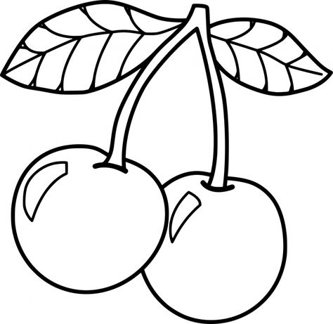 Cherry Drawing, Vegetable Coloring Pages, Food Coloring Pages, Fruit Coloring Pages, Fruits Drawing, Fruits For Kids, Pola Sulam, Art Drawings For Kids, Applique Patterns