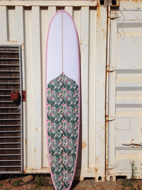 Fabric inlay deck with soft pink resin tint bottom deck Soft Pink, Surfboard, Pink, Fabric