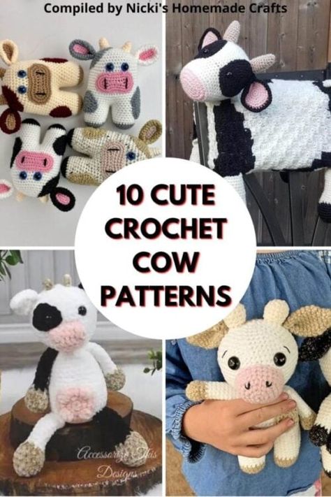 10 cute crochet cow patterns for you to enjoy. Choose from various crochet cow projects like blankets, cushions, toys, rattles and many more! Cow Plushie Crochet Pattern Free, Crochet Cow Pillow, Cow Stuffed Animal Pattern, How To Crochet A Cow, Free Crochet Cow Pattern, Cow Crochet Blanket, Cow Print Crochet, Crochet Cow Blanket, Cow Projects