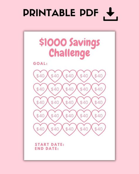 Pink Save 1000, Money Saving Challenge Printable, Savings Challenge, Savings Tracker, Savings Planner,1000 Savings Goal,Savings Printable by HartfordHustlePrints on Etsy 1000 Savings Plan, Saving Plans, Money Saving Challenge Printable, Savings Printable, Printable Savings Challenge, Saving Challenge Printable, Save 1000, Saving Coins, Saving Tracker