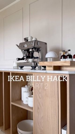 | Part 2 ⬇️read the description What you need: • rotate 2 x IKEA BILLY shelves 80x28x106 cm •4 x IKEA BILLY extra shelves in 76×26 cm… | Instagram Ikea Island Hack, Ikea Kitchen Shelves, Ikea Hack Billy, Ikea Kitchen Storage, Billy Hack, Ikea Billy Hack, Ikea Pantry, Ikea Island, Ikea Bar