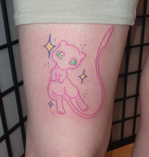 Handpoke Tattooist on Instagram: “💖💜💕 MEW 💕💜💖 Soooo happy I got to do this celestial mew piece for my gorgeous angel @caitrhughes 😍 thank you so much!!!!! Been smashing…” Luxray Tattoo, Mew Pokemon Tattoo, Mewtwo Tattoo, Miku Tattoo, Mew Tattoo, Tattoo Doodles, Plant Tattoos, Pokemon Tattoos, Gamer Tattoos