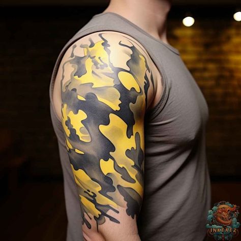 56 Camo Tattoos: A Rising Trend Among Tattoo Enthusiasts - inktat2.com Camo Tattoo, Unique Meaning, Healing Tattoo, Military Camouflage, Warrior Spirit, Military Personnel, Nature Inspired Design, Abstract Shapes, Tattoo Art