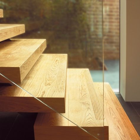 Oak Stair Treads, Custom Stairs, Construction Details Architecture, Timber Stair, Lake House Interior, Oak Stairs, Floating Stairs, Wood Floors Wide Plank, Cottage Inspiration