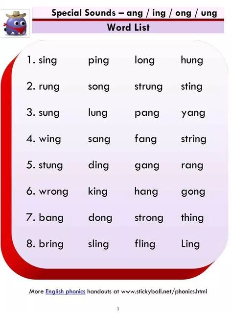 Advanced Phonics (ang / ing / ong / ung) – Word List and Sentences Glued Sounds Worksheet, Ng Phonics Worksheet, Oo Words Phonics Worksheets, Oa Phonics Worksheet, Oo Words Phonics, 3rd Grade Spelling Words, Phonics Wall, Map Skills Worksheets, Ing Words