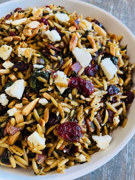 Bacon Cranberry Orzo Salad - Cooks Well With Others Christmas Orzo Pasta Salad, Christmas Orzo Salad, Winter Orzo Salad, Winter Orzo Salad Recipes, Potluck Salad, Easy Potluck, Orzo Salad Recipes, Orzo Pasta Salad, Norwegian Christmas