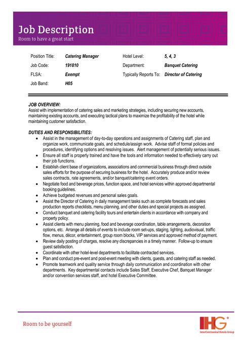 Sample Catering Sales Manager Job Description - How to create a Catering Sales Manager Job Description? Download this Sample Catering Sales Manager Job Description template now! Job Application Example, Designer Job, Recruitment Marketing, Emergency Binder, Job Description Template, Organization Chart, Events Ideas, Creative Jobs, Restaurant Management