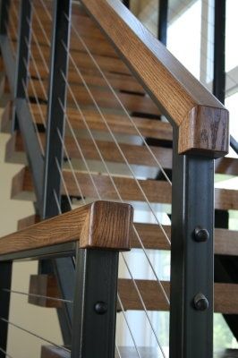 17 Best Railing Ideas on Pinterest | Rustic cabin decor, Hunting ... Cable Stair Railing, Vstupná Hala, Stairs Railing, Modern Stair Railing, Open Stairs, Escalier Design, Balkon Design, Stair Railing Design, Metal Stairs