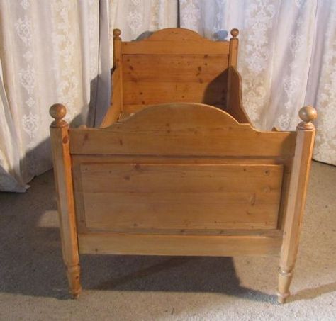 french single pine sleigh bed lit bateau - photo angle #3 Vintage Toddler Bed, Weatherboard Cottage, Pine Beds, All About Me Preschool, Sleigh Bed, Antique Beds, Vintage Toddler, Pine Furniture, Kids Room Inspiration