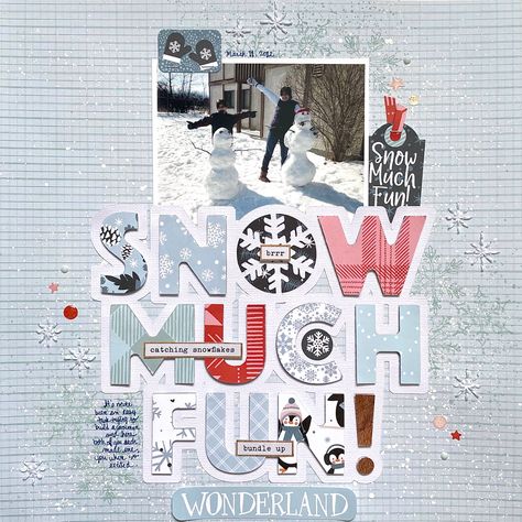 Snowflake Stamp, Media Background, Winter Scrapbooking, Beautiful Scrapbook Layouts, 12x12 Scrapbook Layouts, Love Scrapbook, Snow Much Fun, Christmas Layouts, Paint Splatters