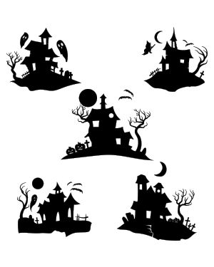 Haunted House Silhouette Printable, Witch Faces, Haunted House Silhouette, Haunted House Tattoo, House Clip Art, Haunted House Drawing, Monkey Drawing, Scary Haunted House, House Silhouette